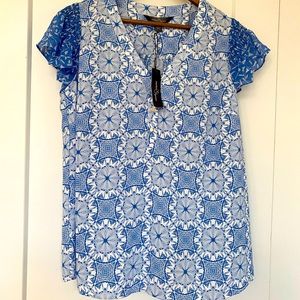 Brand new blue and white flowy top